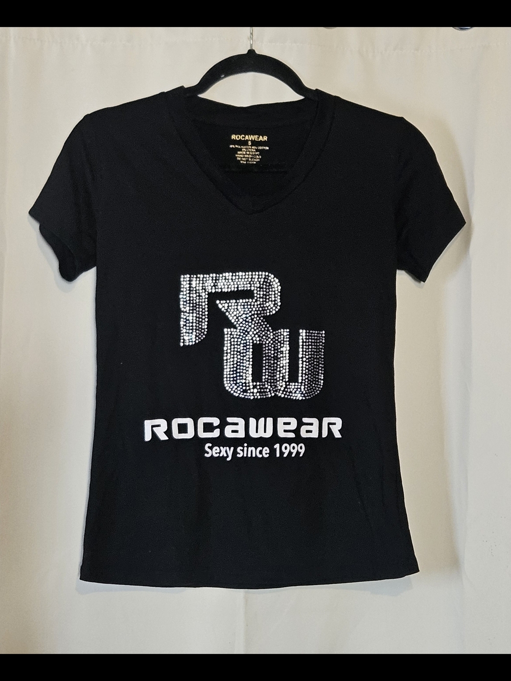 Rocawear Black V-Neck Tee with Rhinestone Logo